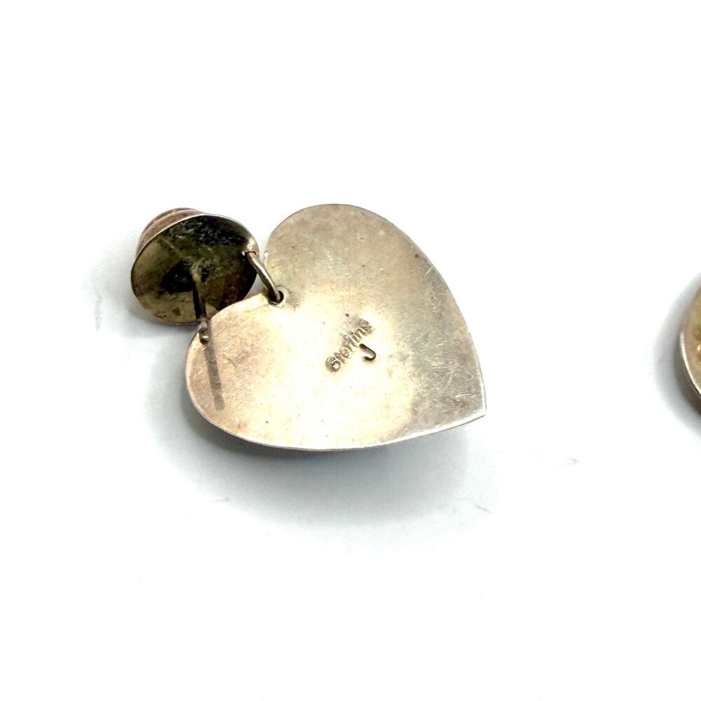 Vintage 90s Jason Livingston Signed Sterling Silver Lapis Amber Heart Earrings - Picture 6 of 8